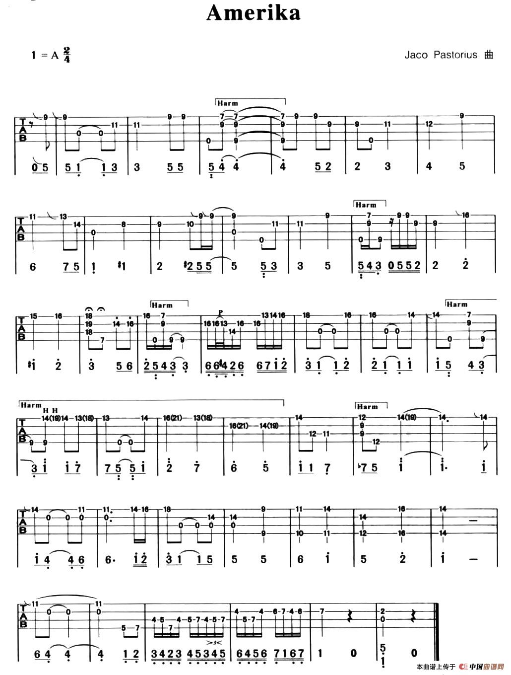 Amerika简谱Jaco Pastorius 第1页