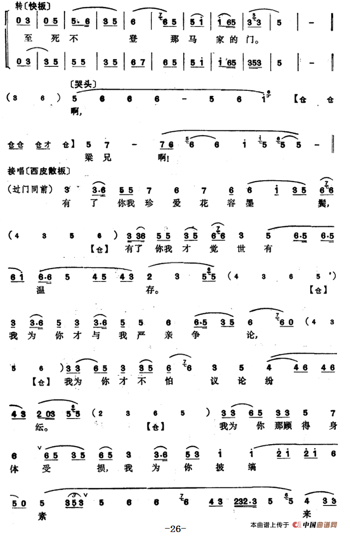 程砚秋唱腔集:英台抗婚简谱 第26页
