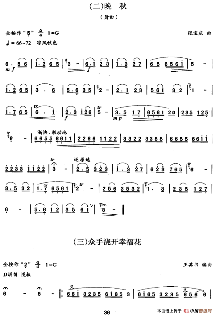 笛箫四级考级曲目:乐曲简谱张宏庆 第2页