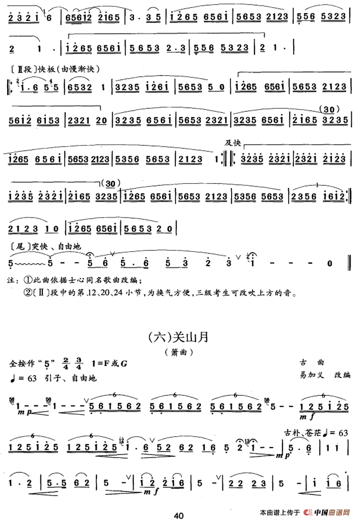 笛箫四级考级曲目:乐曲简谱张宏庆 第6页