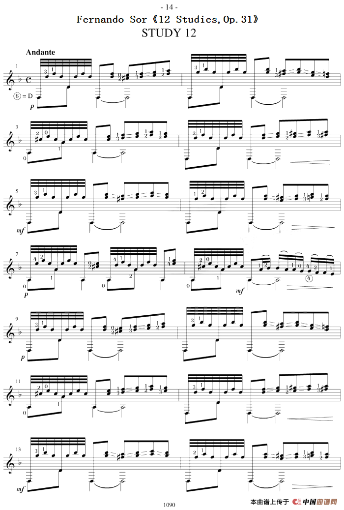Fernando Sor12 Studies,Op.31简谱Fernando Sor 第1页