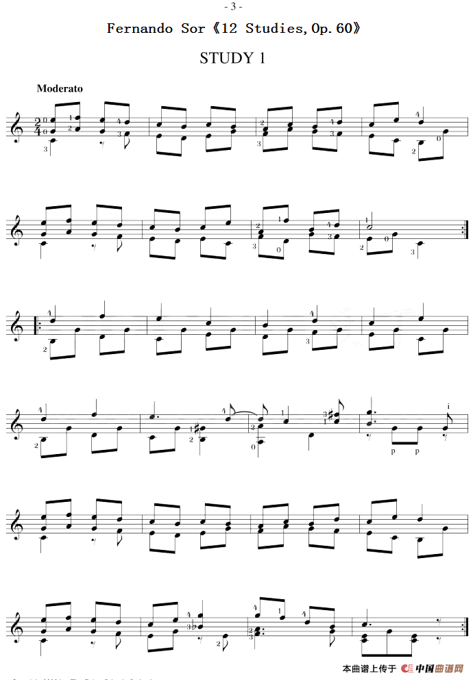 Fernando Sor12 Studies,Op.60简谱Fernando Sor 第1页