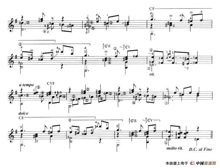 古典吉他考级八级外国乐曲B组简谱塔雷加 第2页