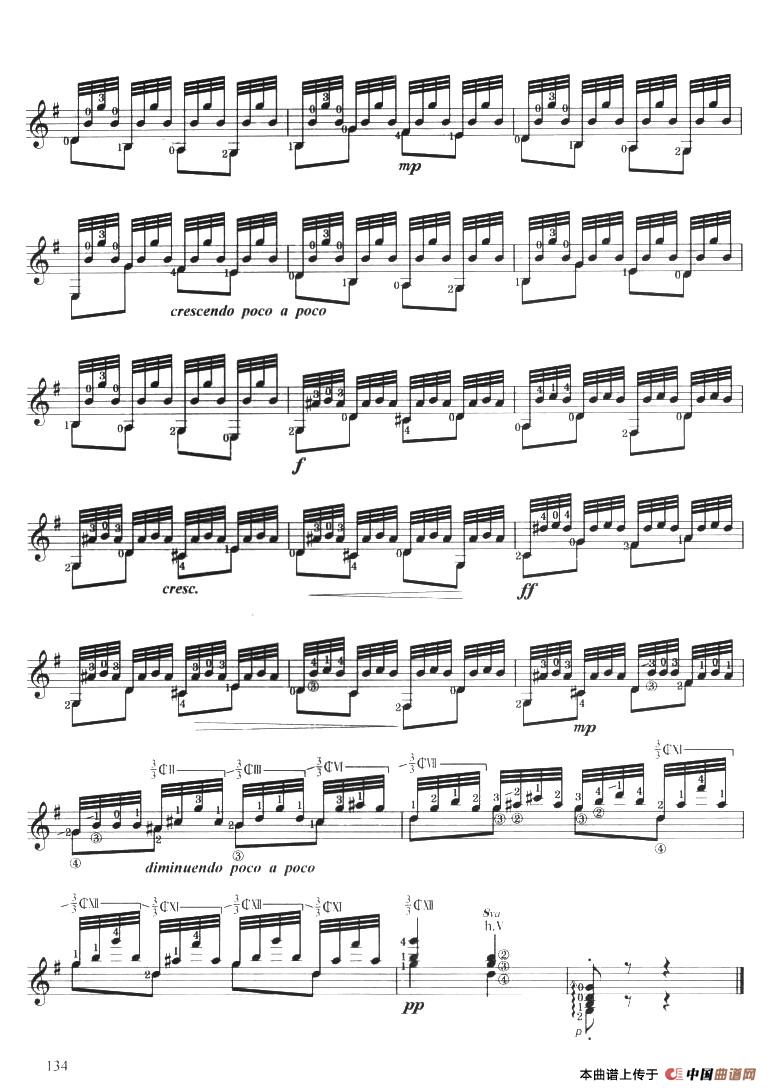 古典吉他考级八级练习曲简谱索尔 第7页