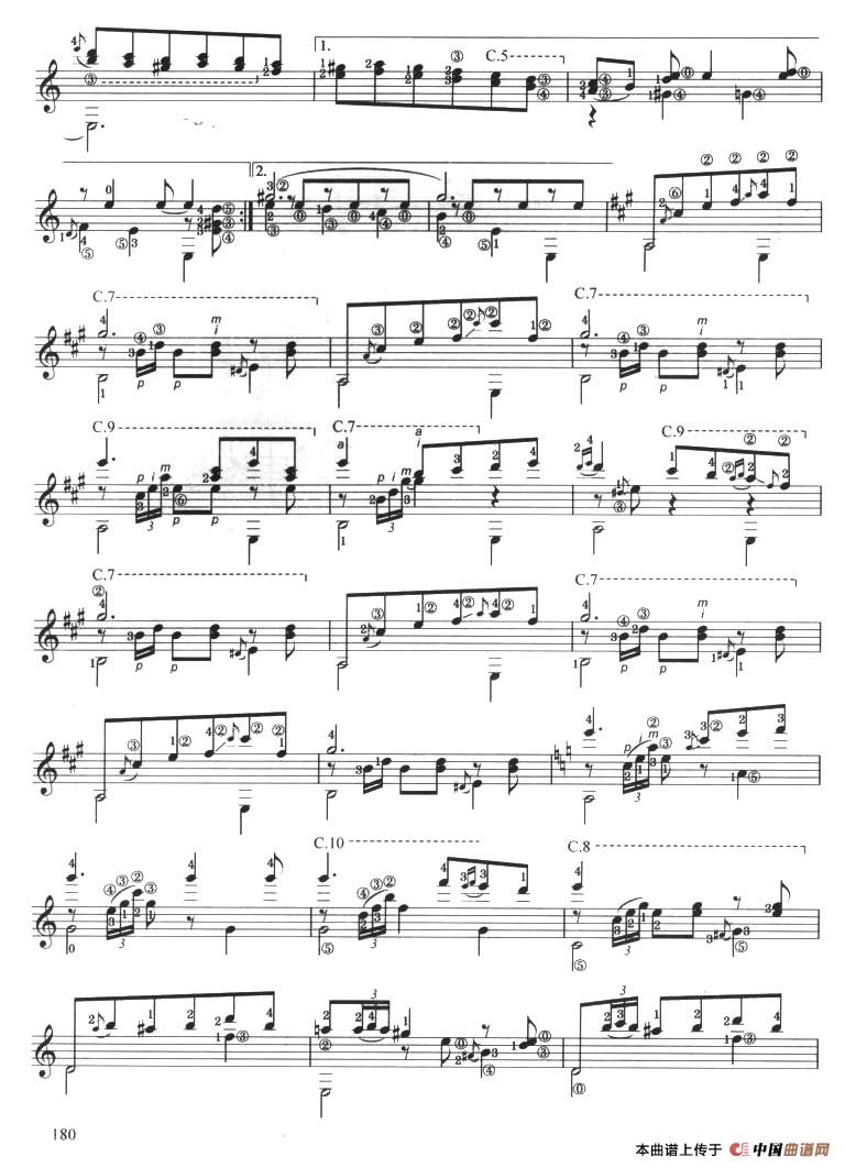 古典吉他考级九级外国乐曲B组简谱马拉斯 第2页