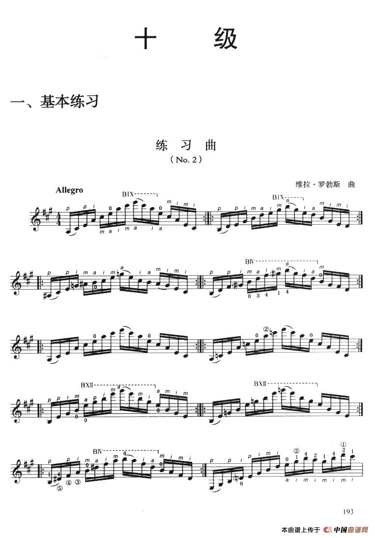 古典吉他考级十级练习曲简谱 第1页