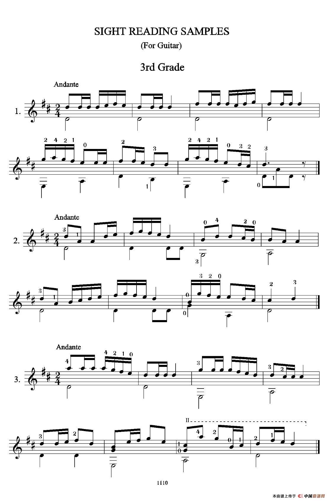 古典吉他视奏8首简谱 第1页