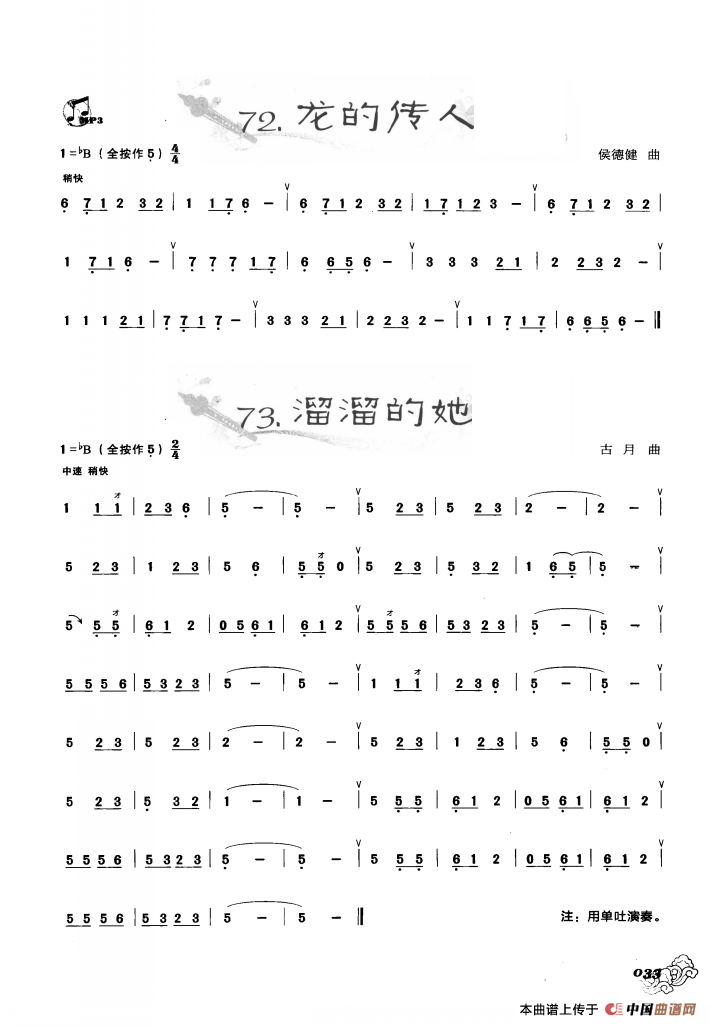 葫芦丝曲精选:龙的传人 溜溜的她简谱王甲坤 第1页