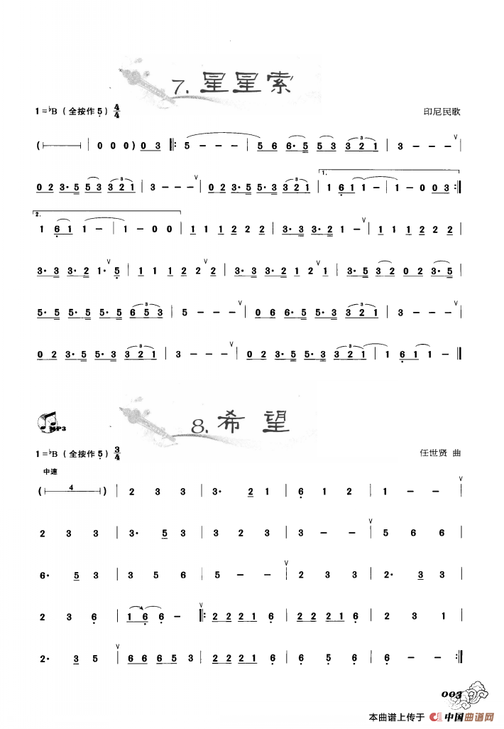 葫芦丝曲精选:星星索 希望简谱王甲坤 第1页