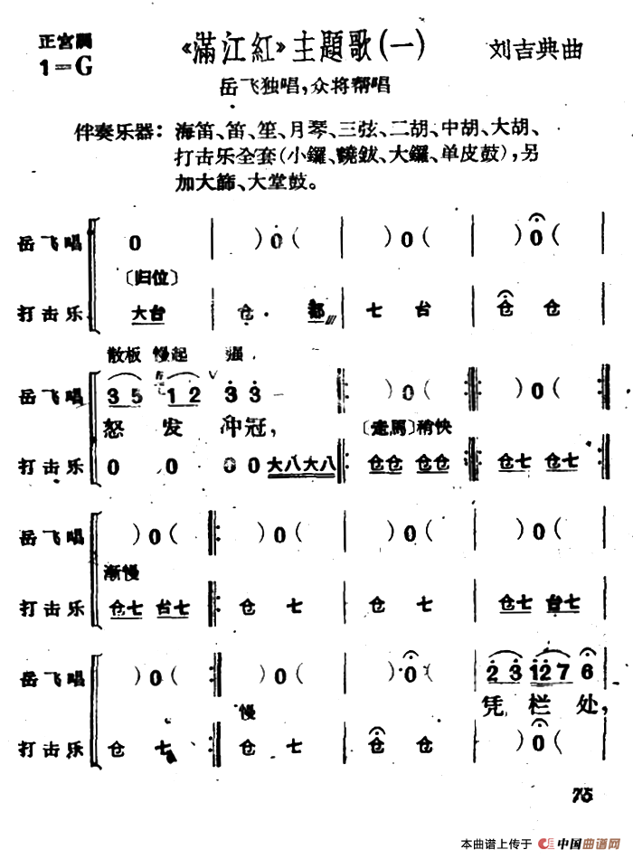 满江红主题歌简谱 第1页