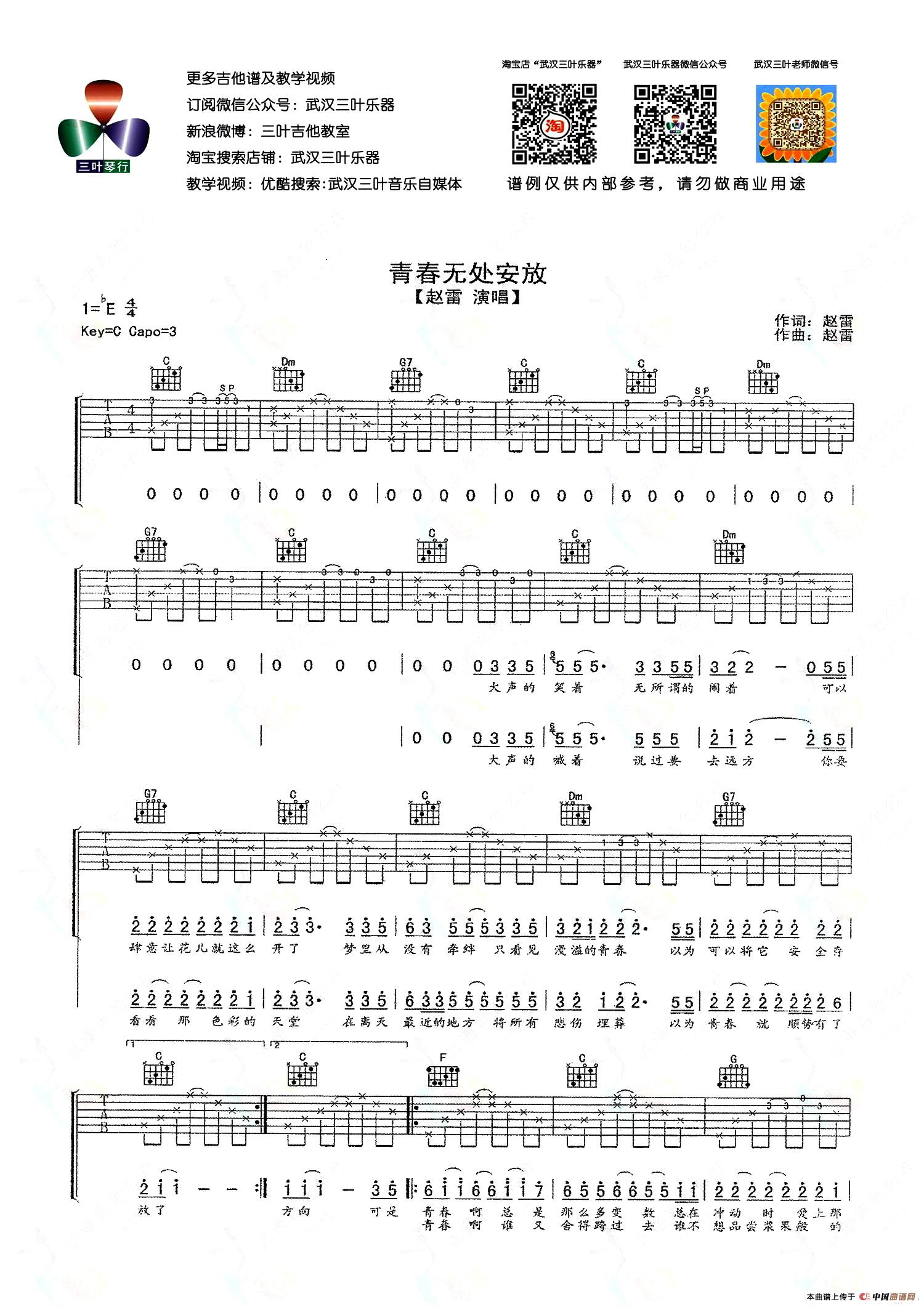 青春无处安放简谱赵雷 第1页