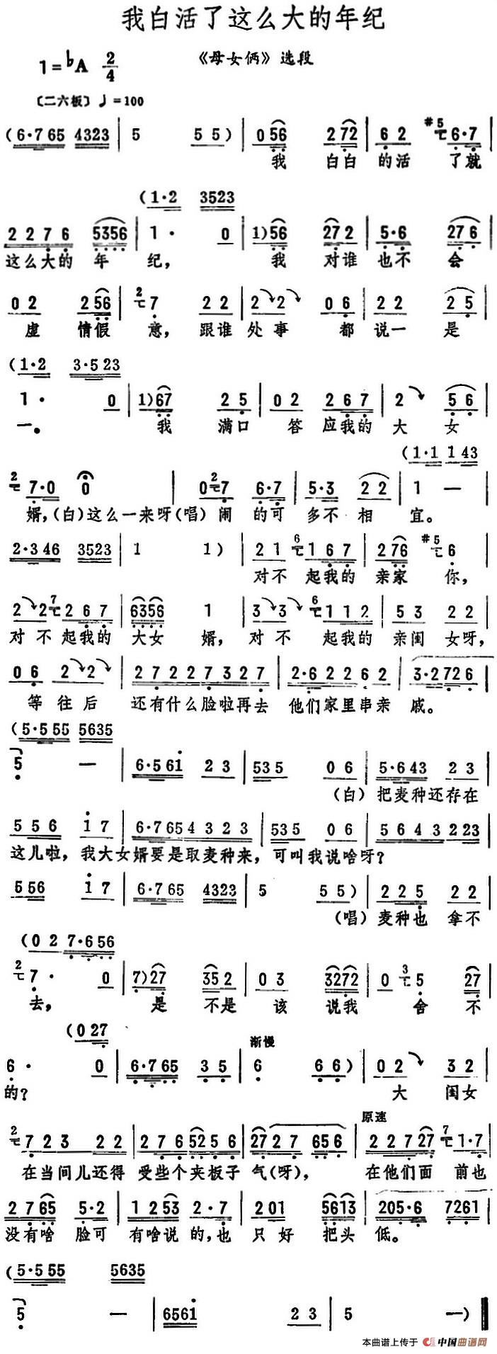 我白活了这么大的年纪简谱筱俊亭 第1页