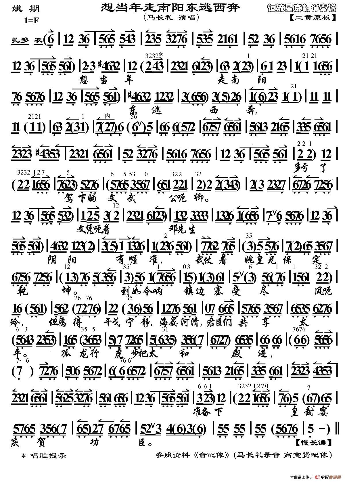 想当年走南阳东逃西奔简谱马长礼 第1页