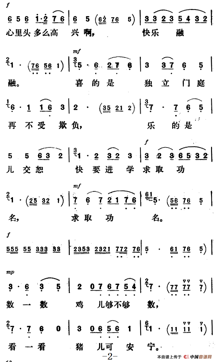 新凤霞唱腔选:鸡叫五更简谱董少英 第2页