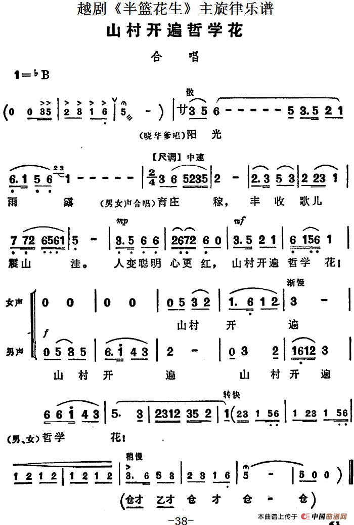 越剧半篮花生全剧主旋律乐谱:山村开遍哲学花简谱 第1页