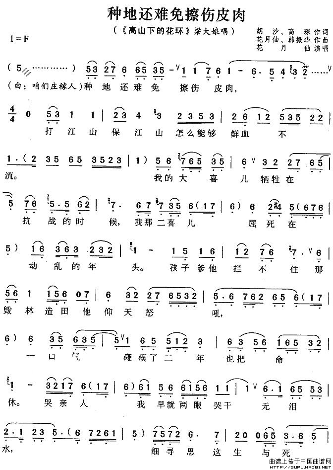 种地还难免擦伤皮肉简谱 第1页